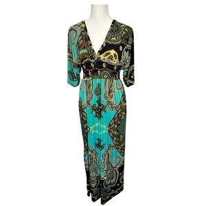 Cristina Love Paisley Maxi Dress S Teal Black Boho Festival Maximalist‎ Resort